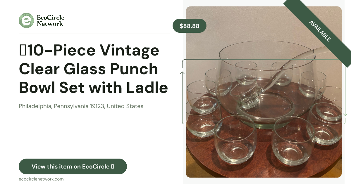 ✨10-Piece Vintage Clear Glass Punch Bowl Set with Ladle ✨