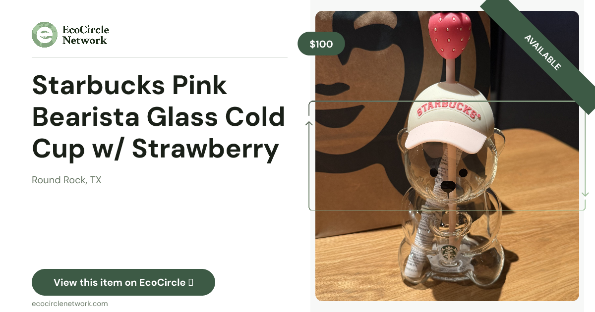 Starbucks Pink Bearista Glass Cold Cup w/ Strawberry Topper