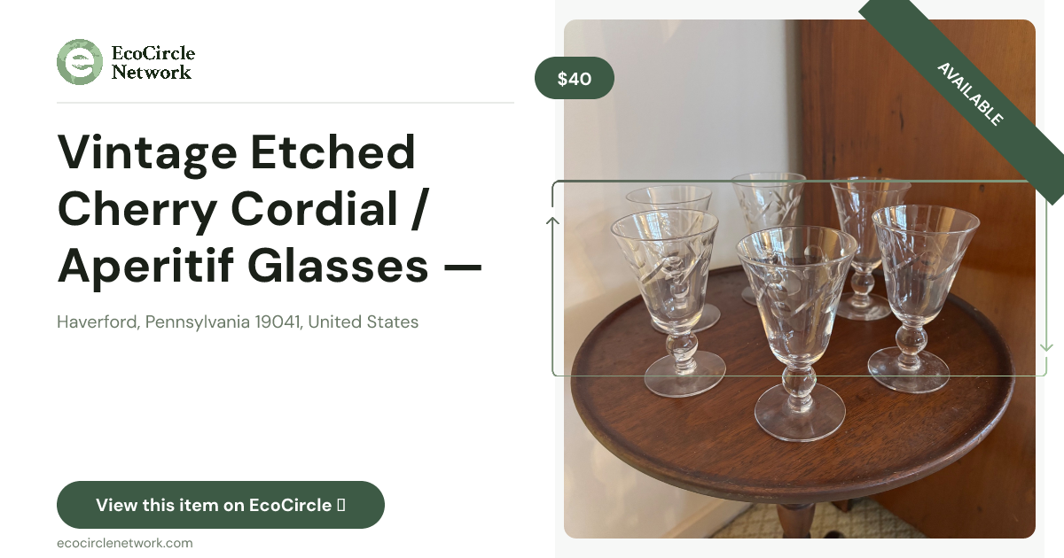 Vintage Etched Cherry Cordial / Aperitif Glasses — Set of 6