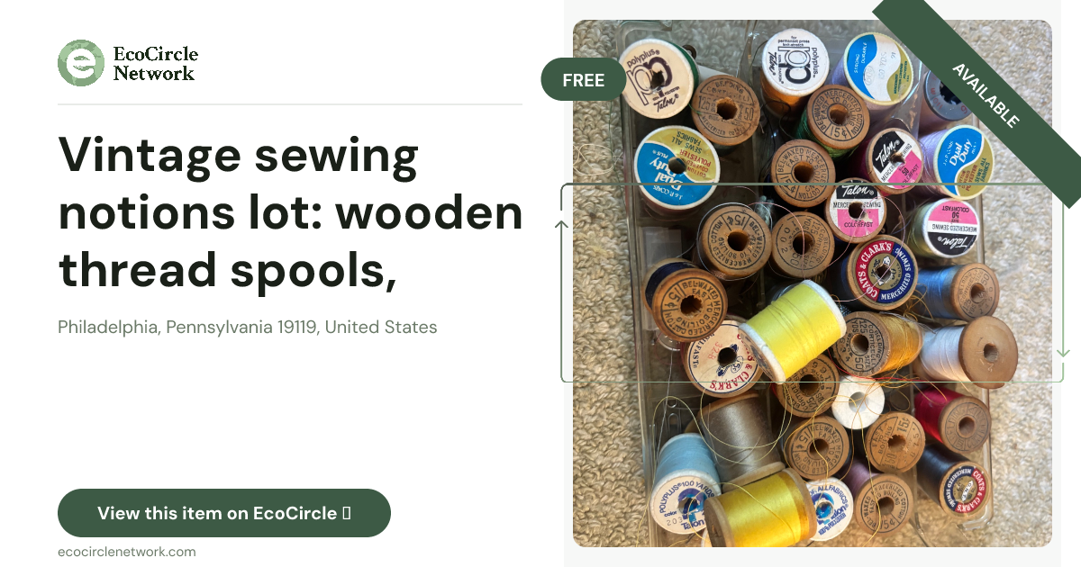 Vintage sewing notions lot: wooden thread spools, buttons...