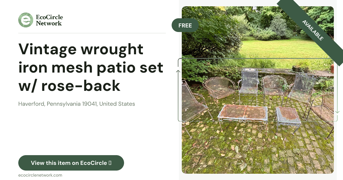 Vintage wrought iron mesh patio set w/ rose-back chairs (...
